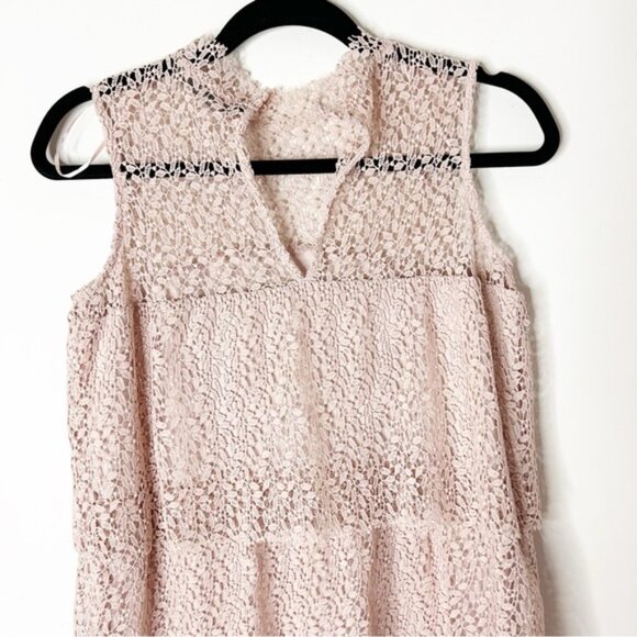 ZARA Women's Mini Dress Lace Crochet Tiered layers Romantic Pink nude Size XS - Picture 7 of 16